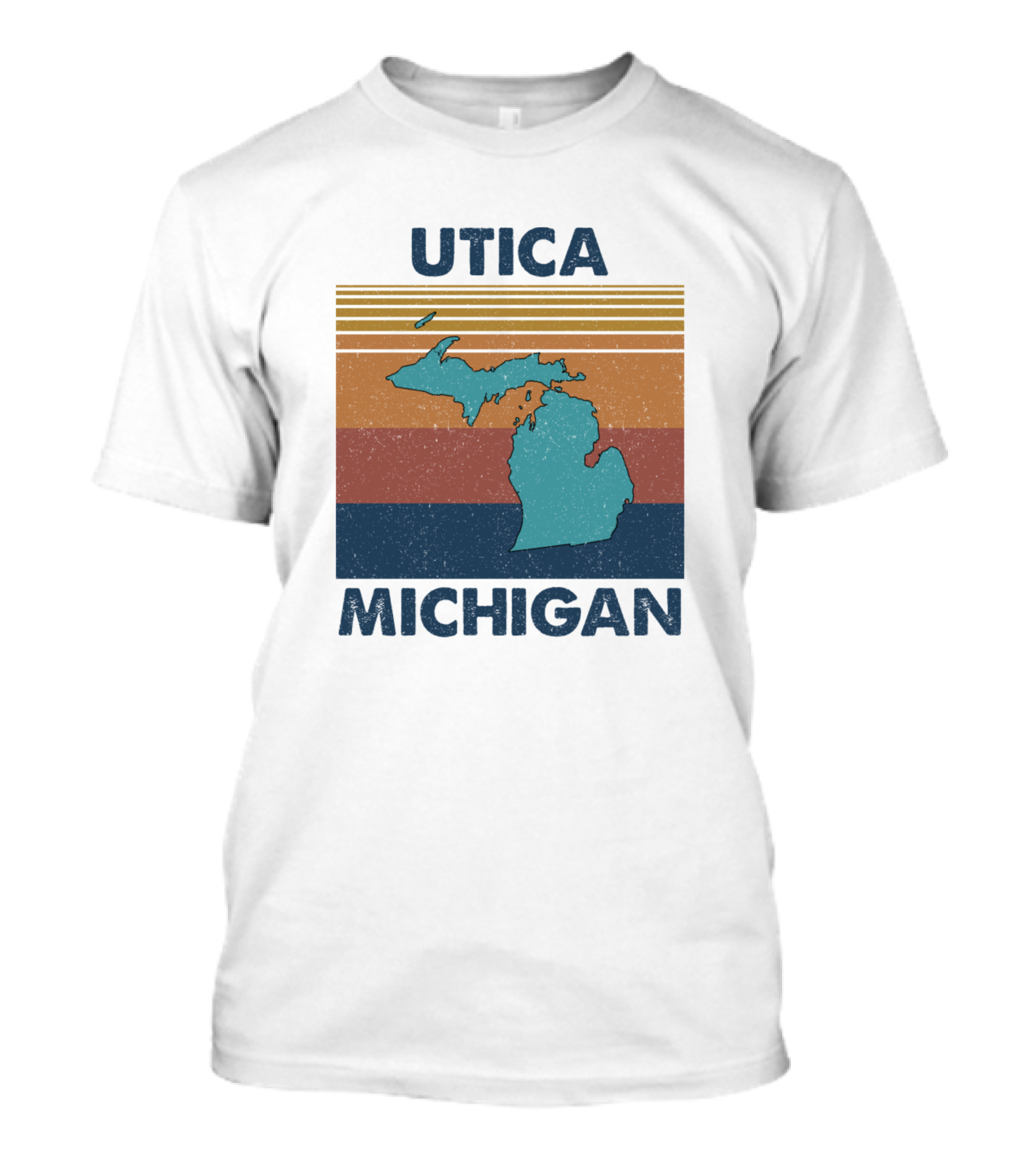 Utica Michigan Vintage Style With Striped Michigan Map T-Shirt