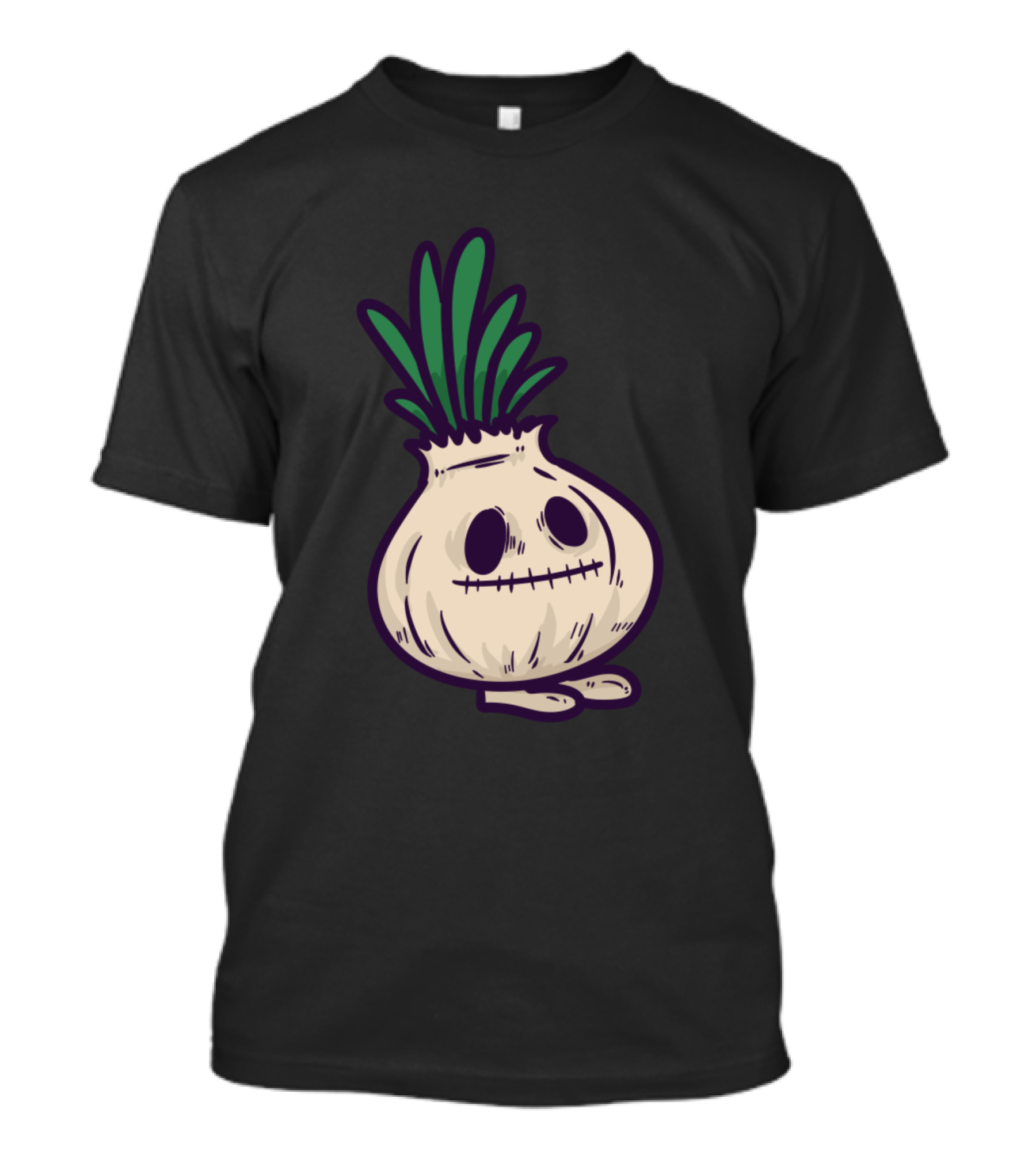 Voodoo Onion Monster With Creepy Face And Green Sprouts T-Shirt