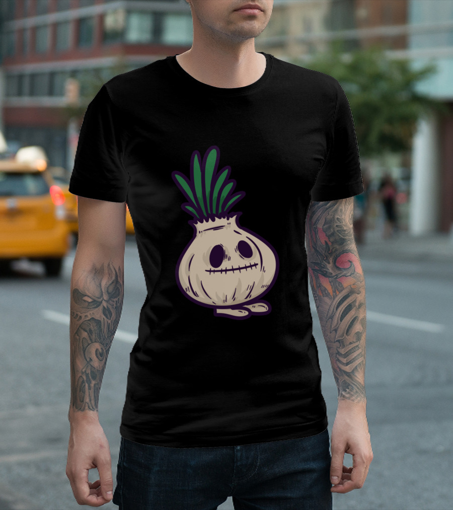 Voodoo Onion Monster With Creepy Face And Green Sprouts T-Shirt