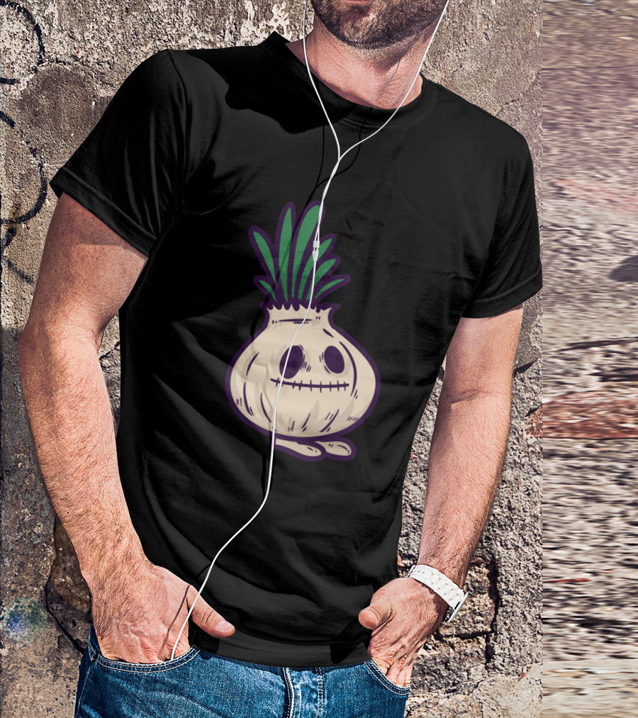 Voodoo Onion Monster With Creepy Face And Green Sprouts T-Shirt
