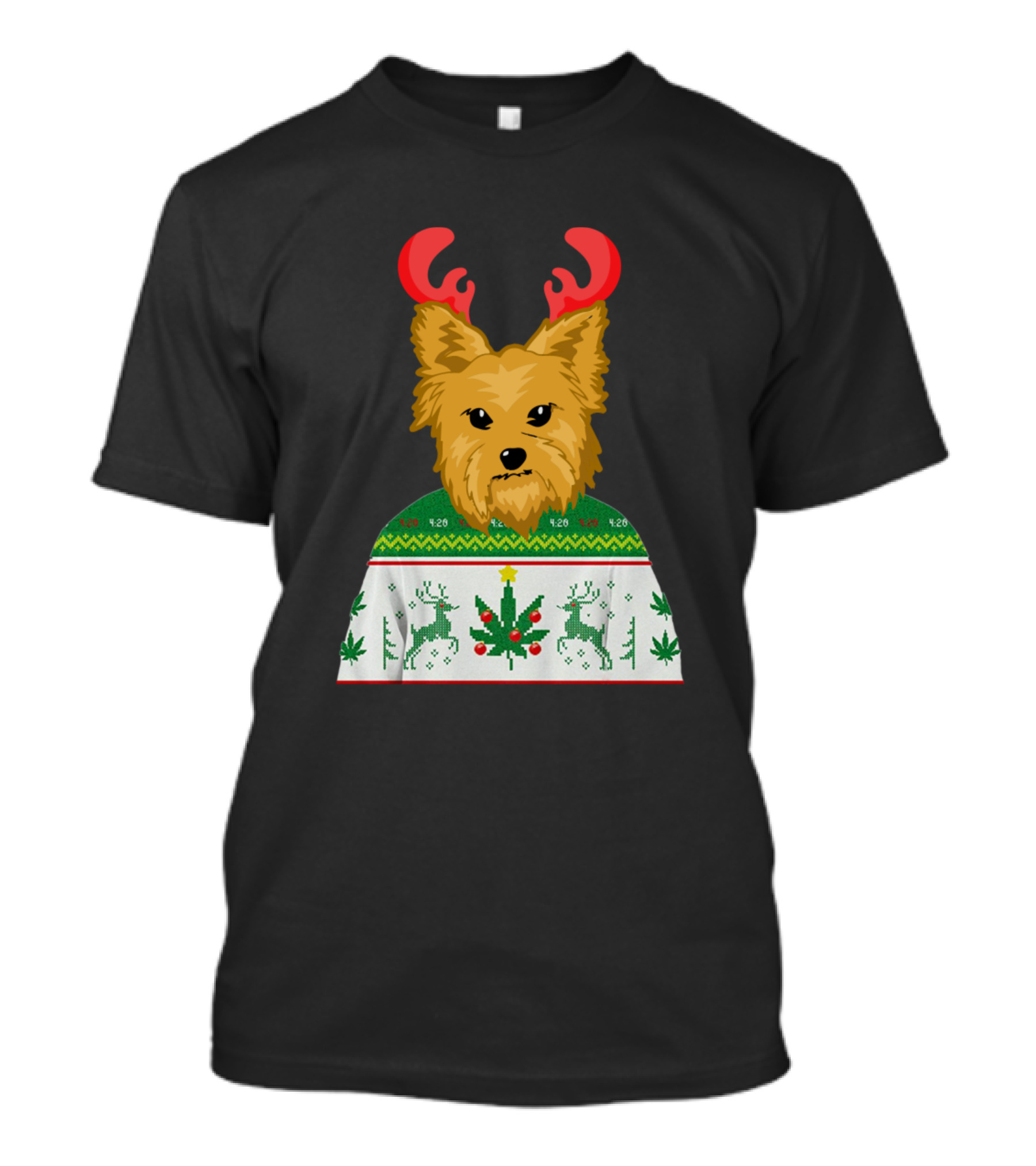 Yorkshire Terrier Reindeer Antlers Ugly Christmas T-Shirt