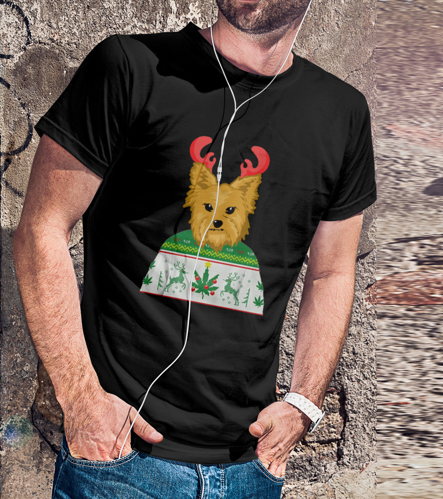 Yorkshire Terrier Reindeer Antlers Ugly Christmas T-Shirt
