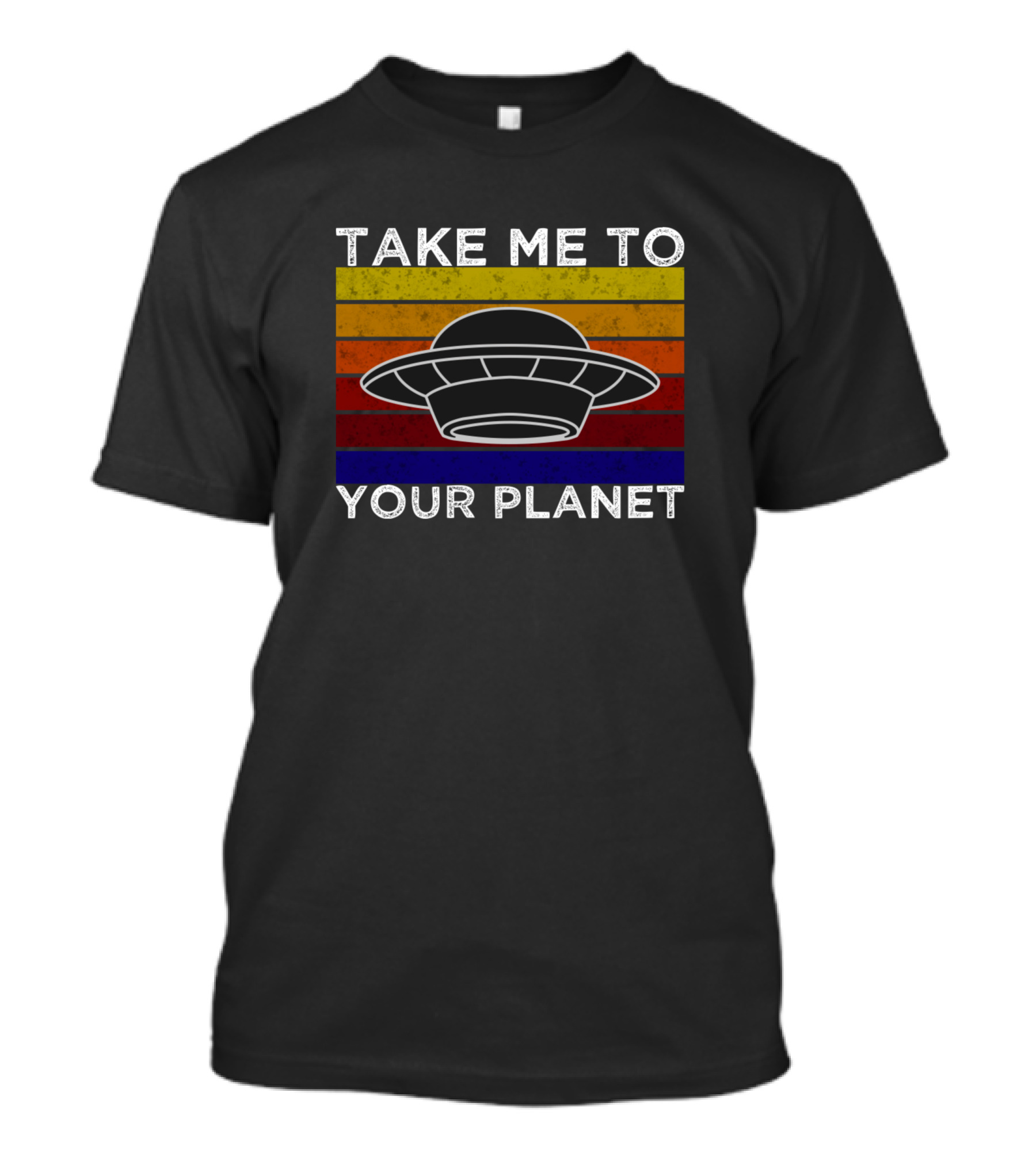 Take Me To Your Planet UFO Retro Stripes T-Shirt