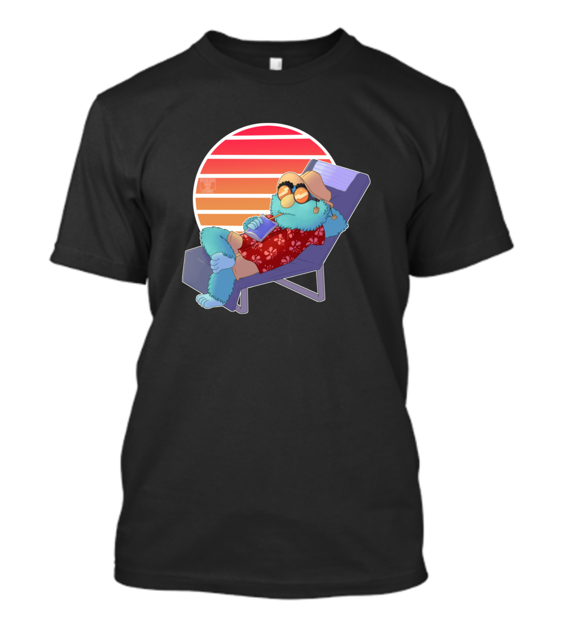 Chill Professor Relaxing In Hawaiian Shirt With Sunset Background T-Shirt