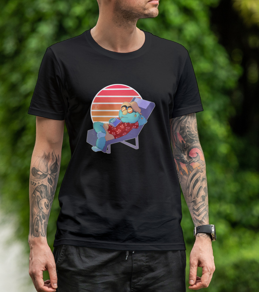 Chill Professor Relaxing In Hawaiian Shirt With Sunset Background T-Shirt