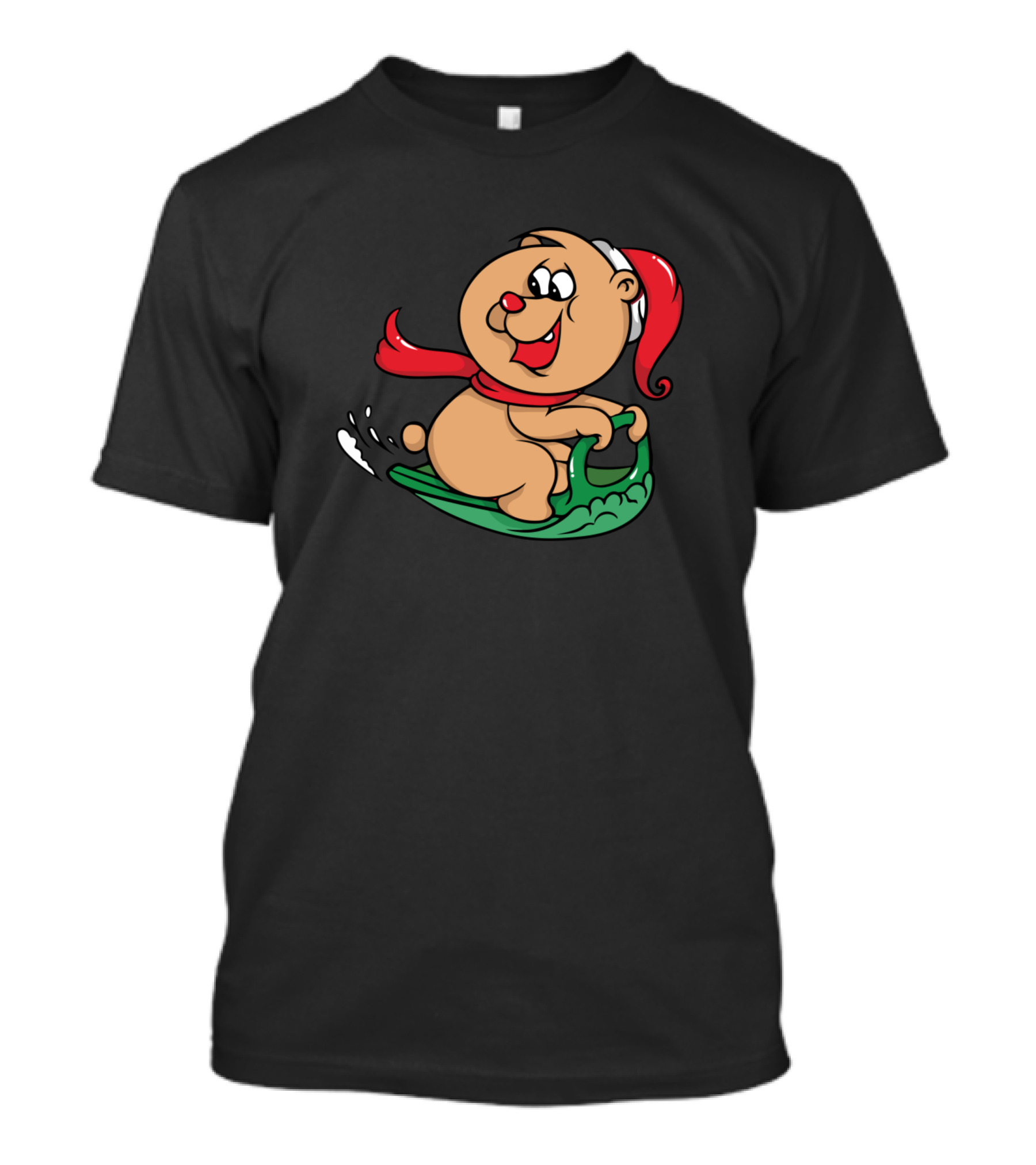 Christmas Bear Sledding Santa Hat T-Shirt