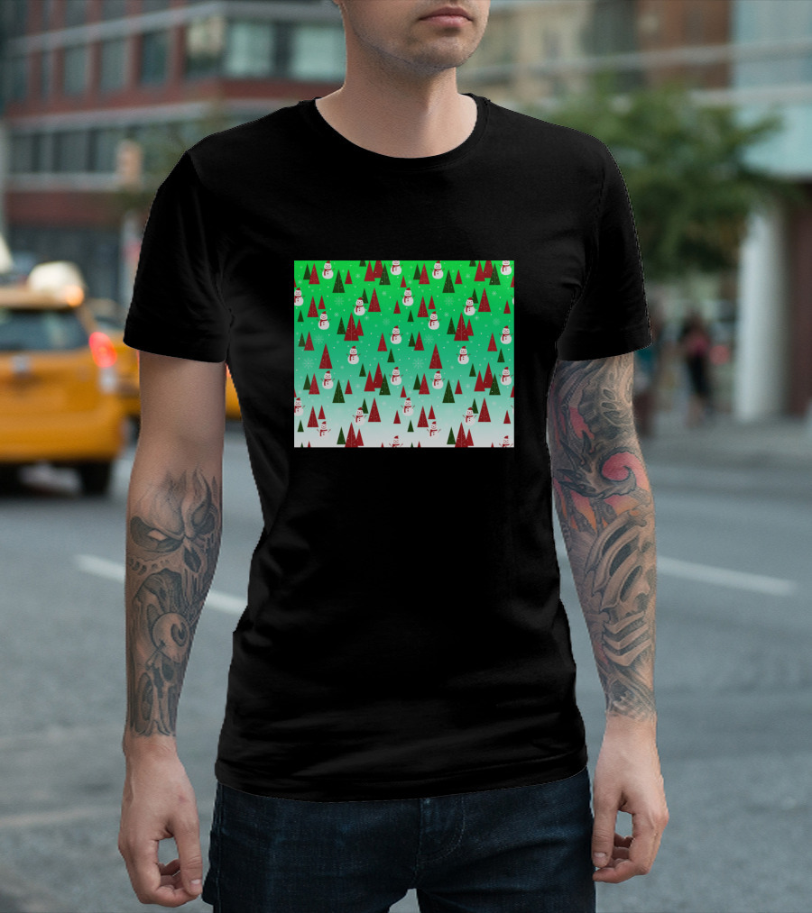Christmas Snowflakes Snowman Pine Tre Forest T-Shirt