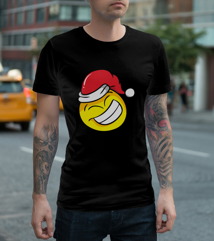 Christmas Yellow Laugh Emoji Santa Hat T-Shirt