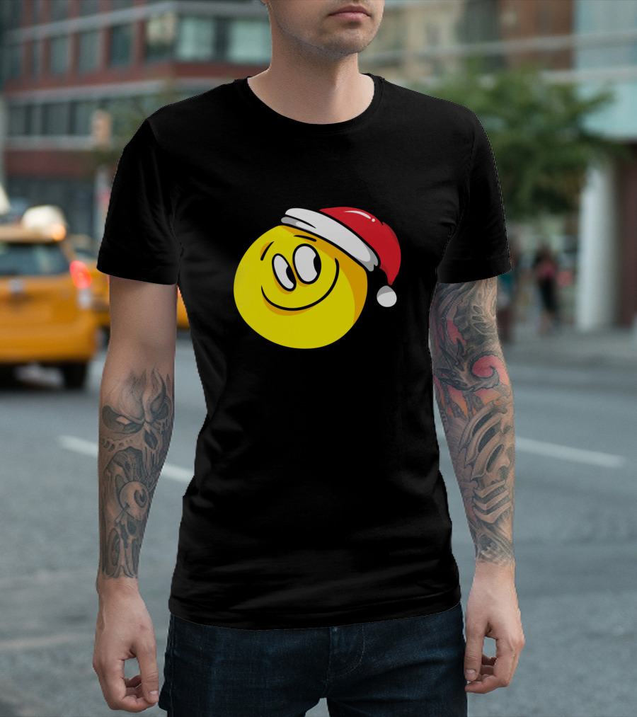 Christmas Yellow Smiley Santa Hat T-Shirt