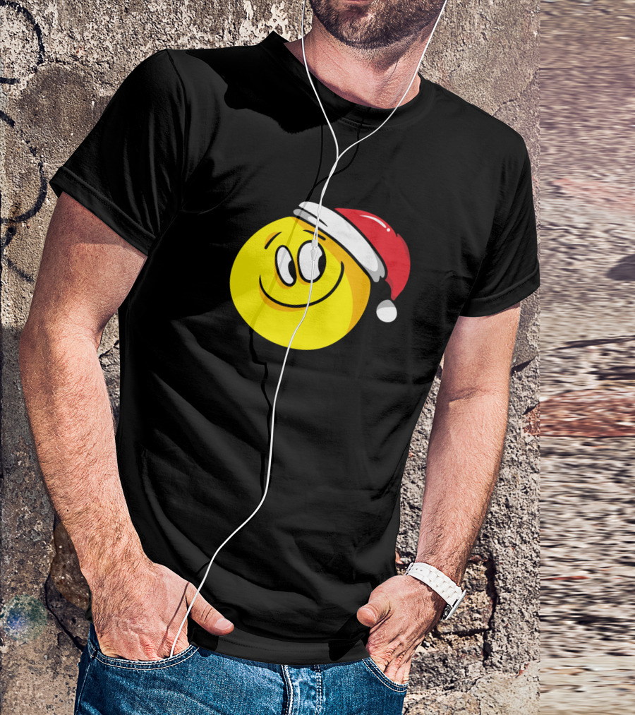 Christmas Yellow Smiley Santa Hat T-Shirt
