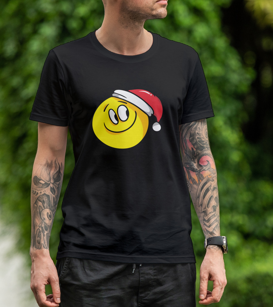Christmas Yellow Smiley Santa Hat T-Shirt