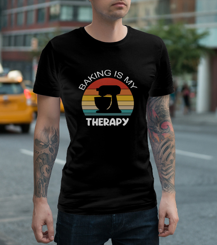 Baking Is My Therapy Retro Mixer Cupcake Bakery For Baking Lovers T-Shirt