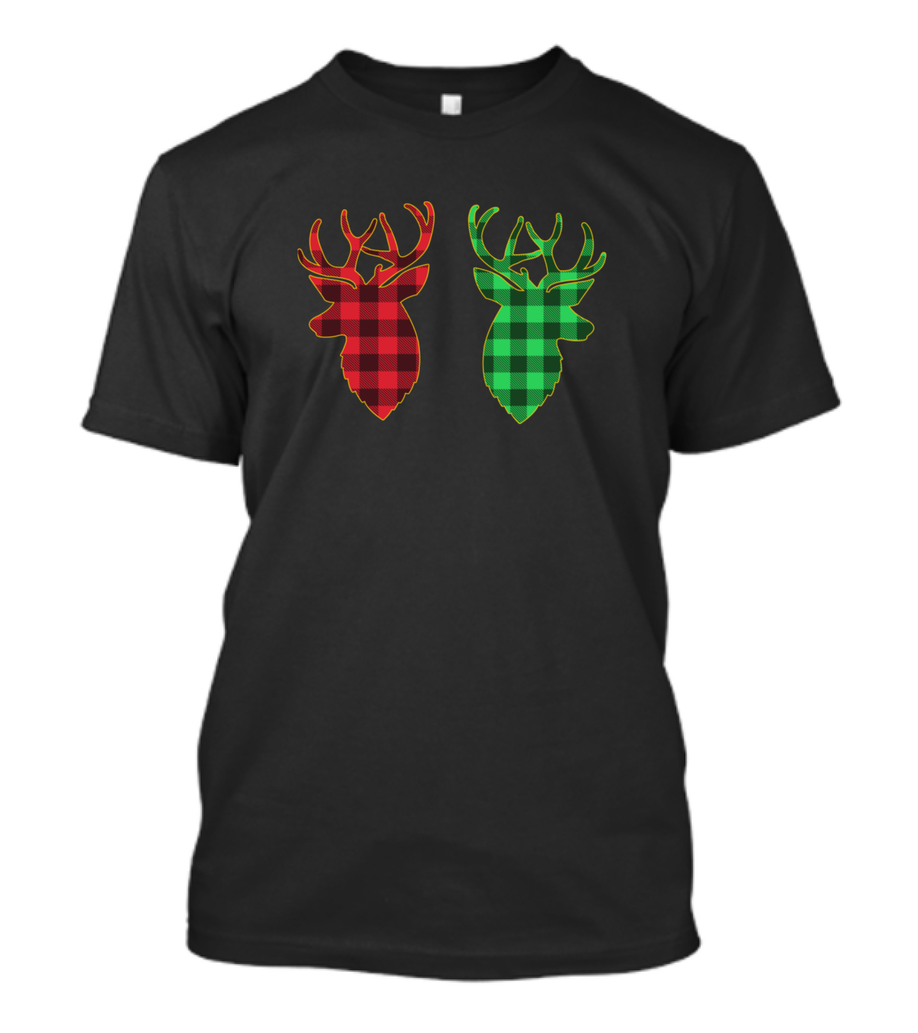 Deer Head Red Green Buffalo Plaid T-Shirt