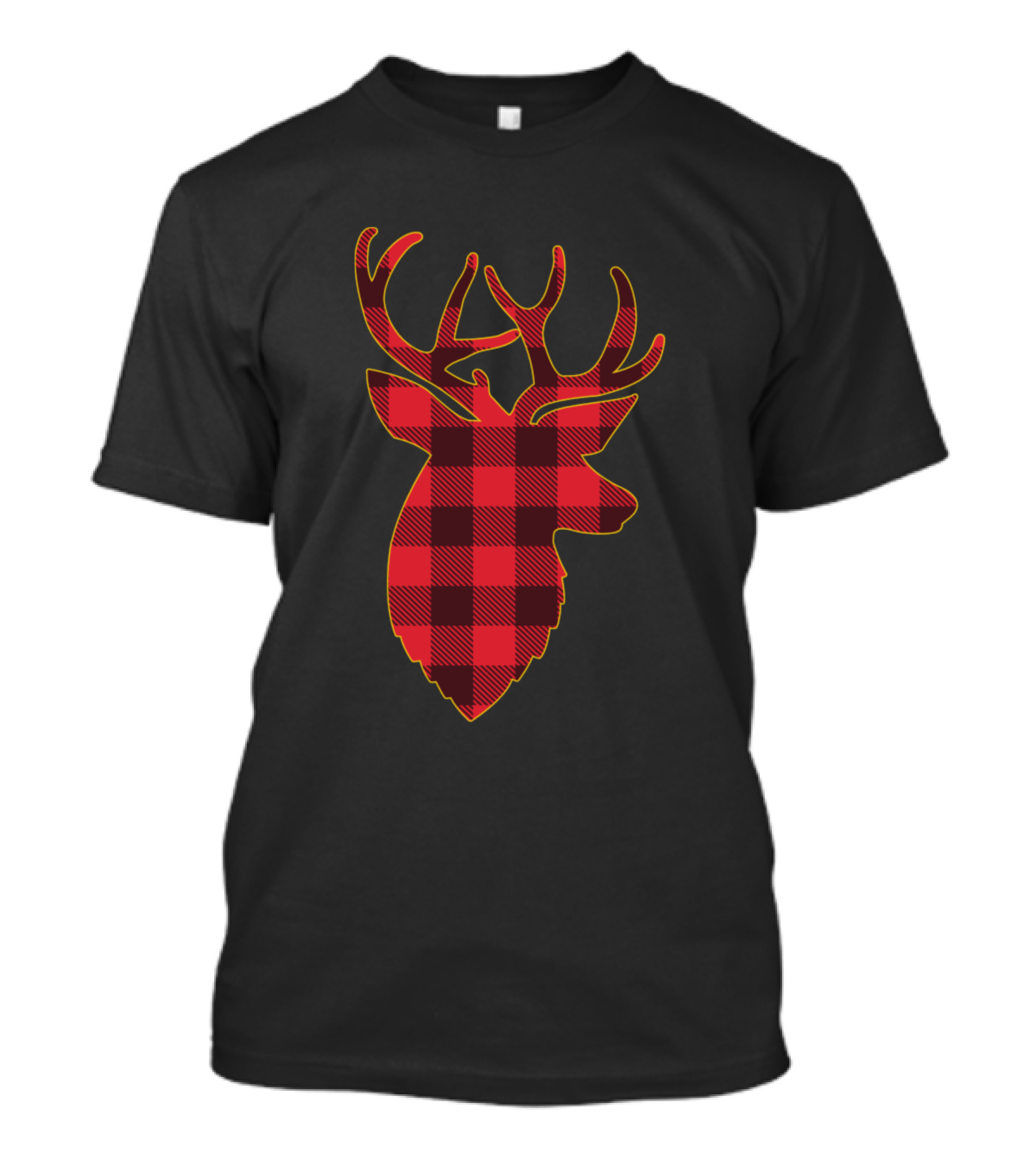 Deer Head Red Buffalo Plaid Checkered T-Shirt