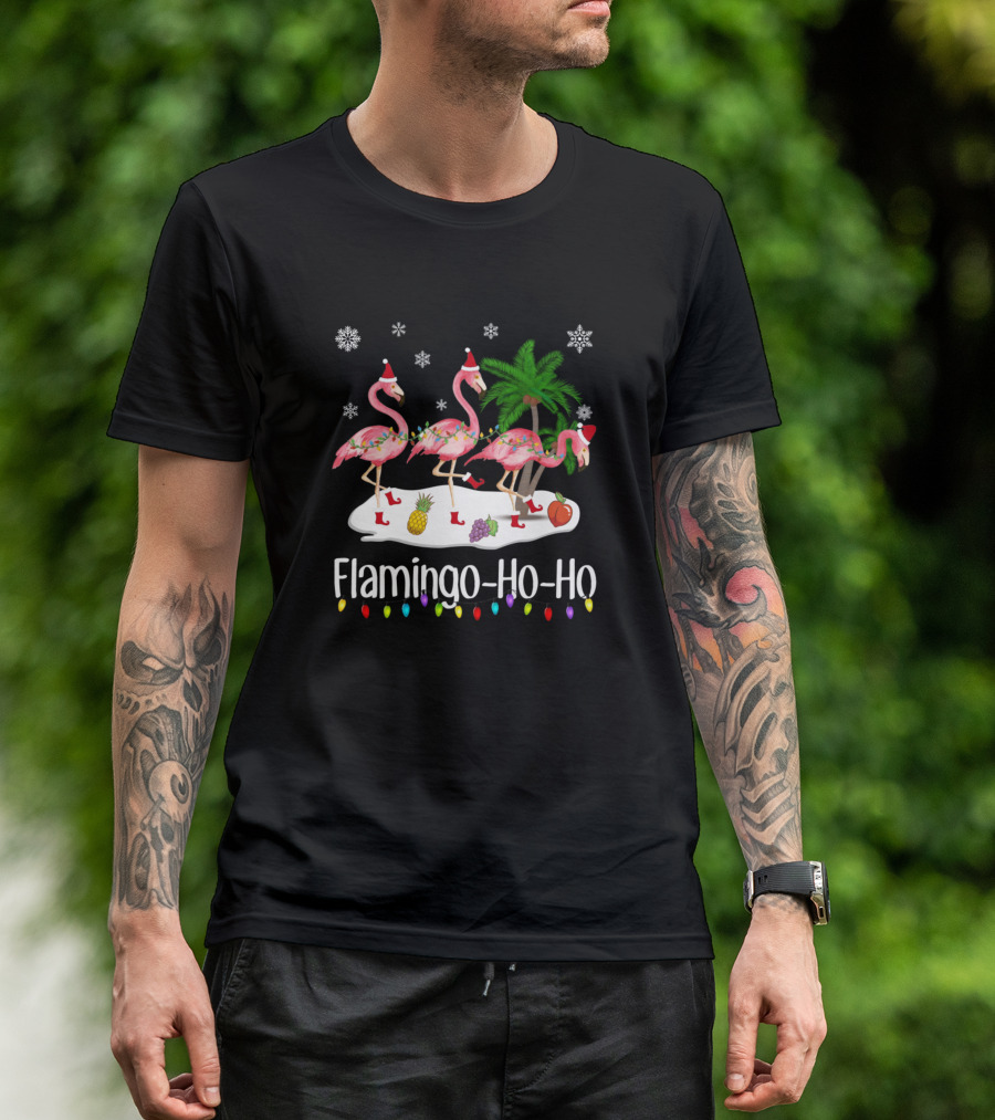Flamingo Hoho Holiday Christmas Tropical Santa Flamingos T-Shirt