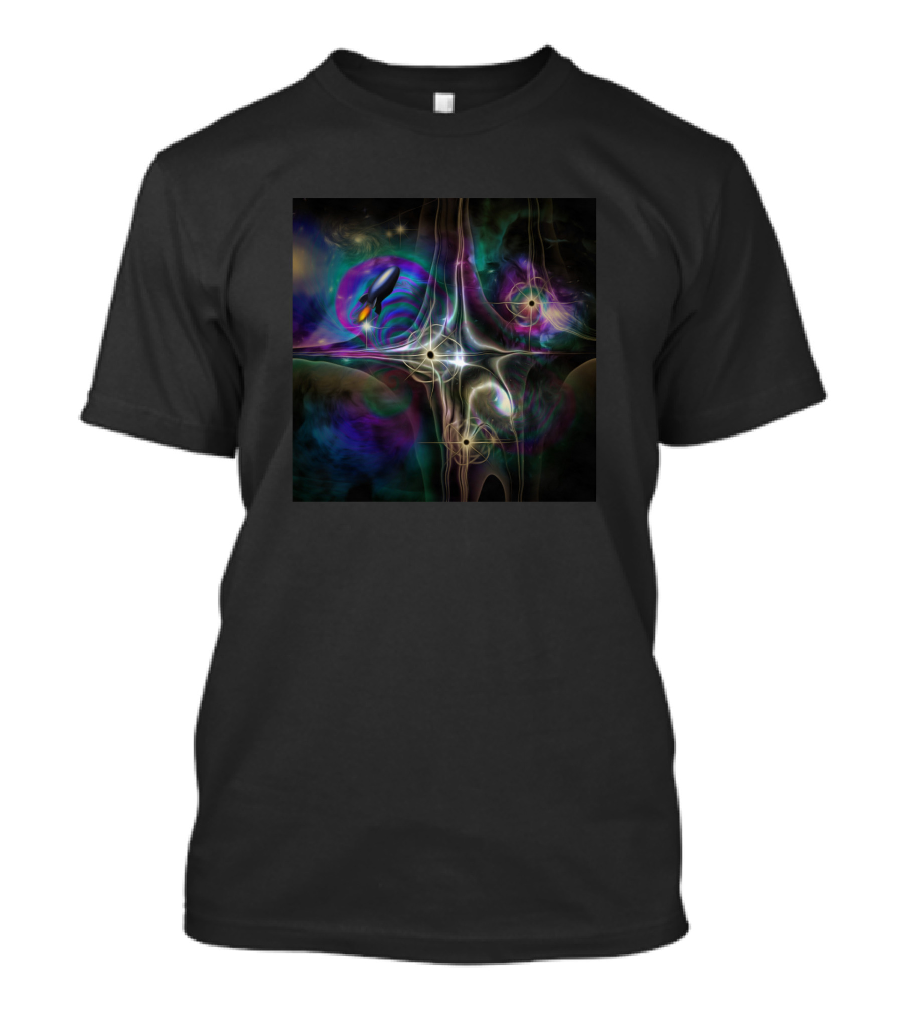 Gravity Points Cosmic Exploration Rocket Fractal Universe T-Shirt