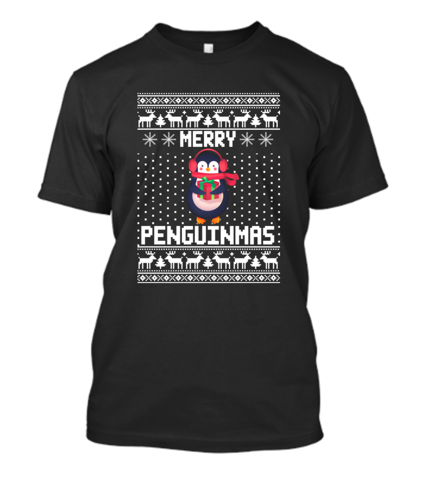 Merry Penguinmas Ugly Christmas Sweater Style With Penguin And Reindeer T-Shirt