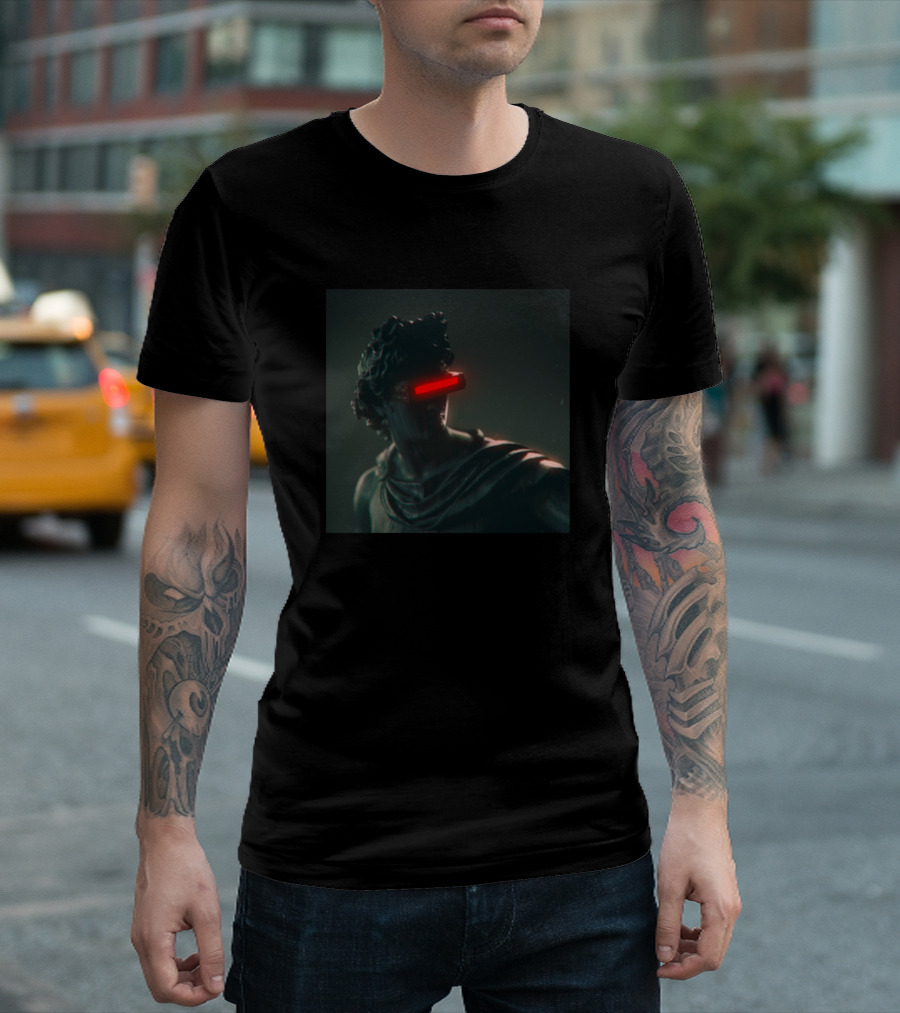 Modern Art Statue with Futuristic Red Visor T-Shirt