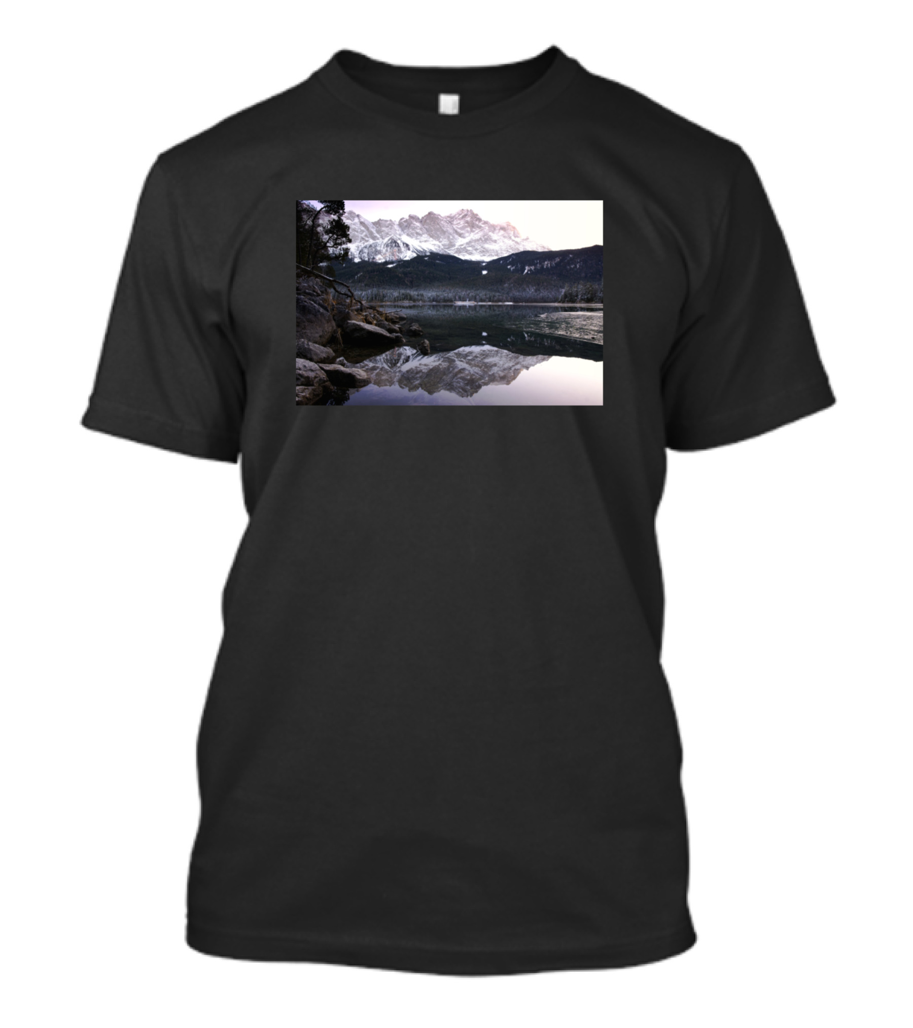 Mountain Reflection Over Serene Lake And Snowy Peaks T-Shirt