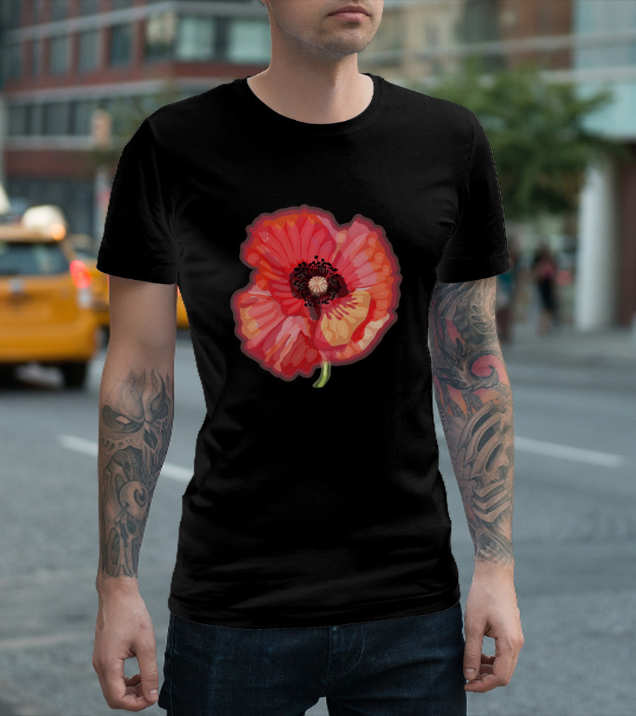 Red Watercolor Floral Poppy Flower T-Shirt