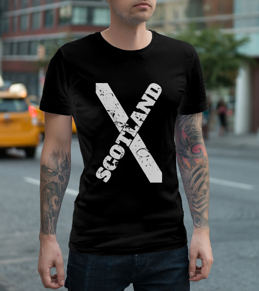 Scotland X Flag Distressed Print T-Shirt