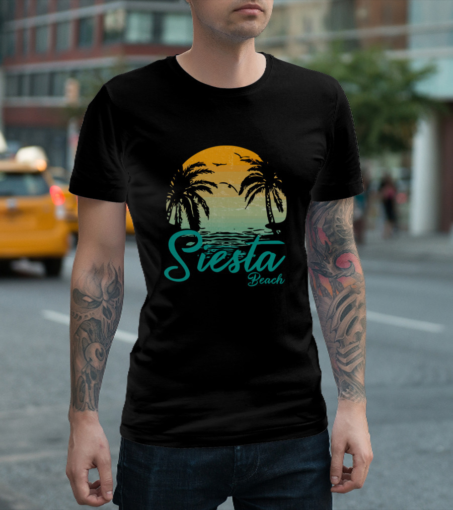 Siesta Beach Palm Trees and Sunset Ocean Scene T-Shirt