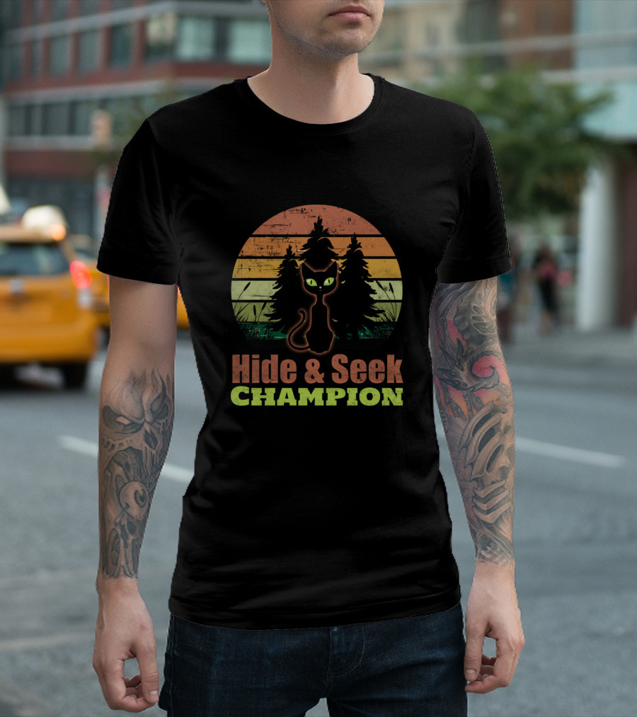 Hide and Seek Champion Cat Retro Forest T-Shirt