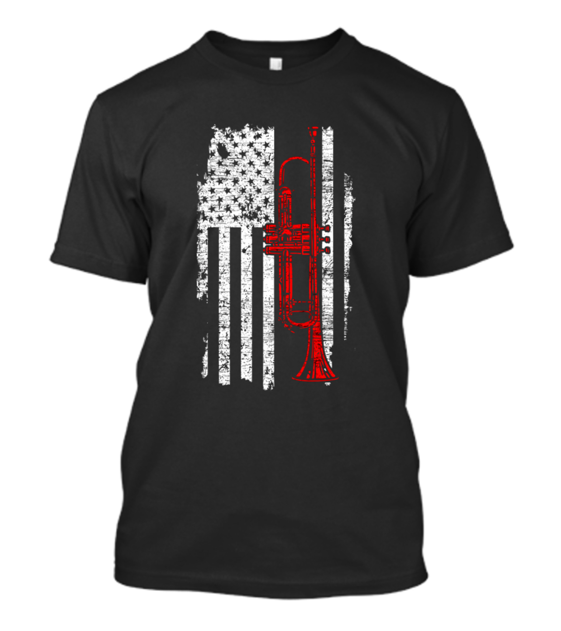 Usa Flag Jazz Music Trumpet Thin Line T-Shirt