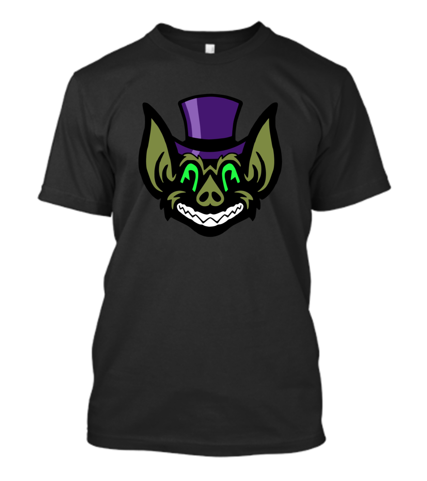 Vintage Style Happy Halloween Green Bat With Purple Top Hat T-Shirt