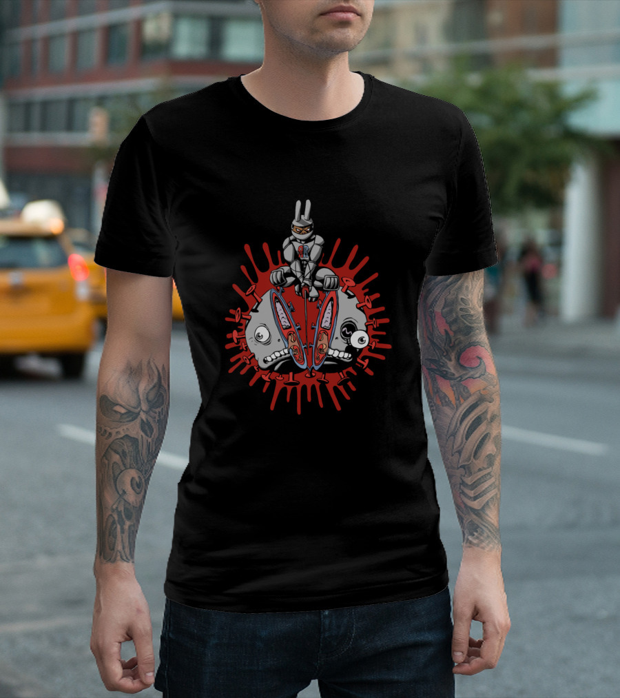 Armored Ninja Rabbit Slicing Cartoon Monster T-Shirt