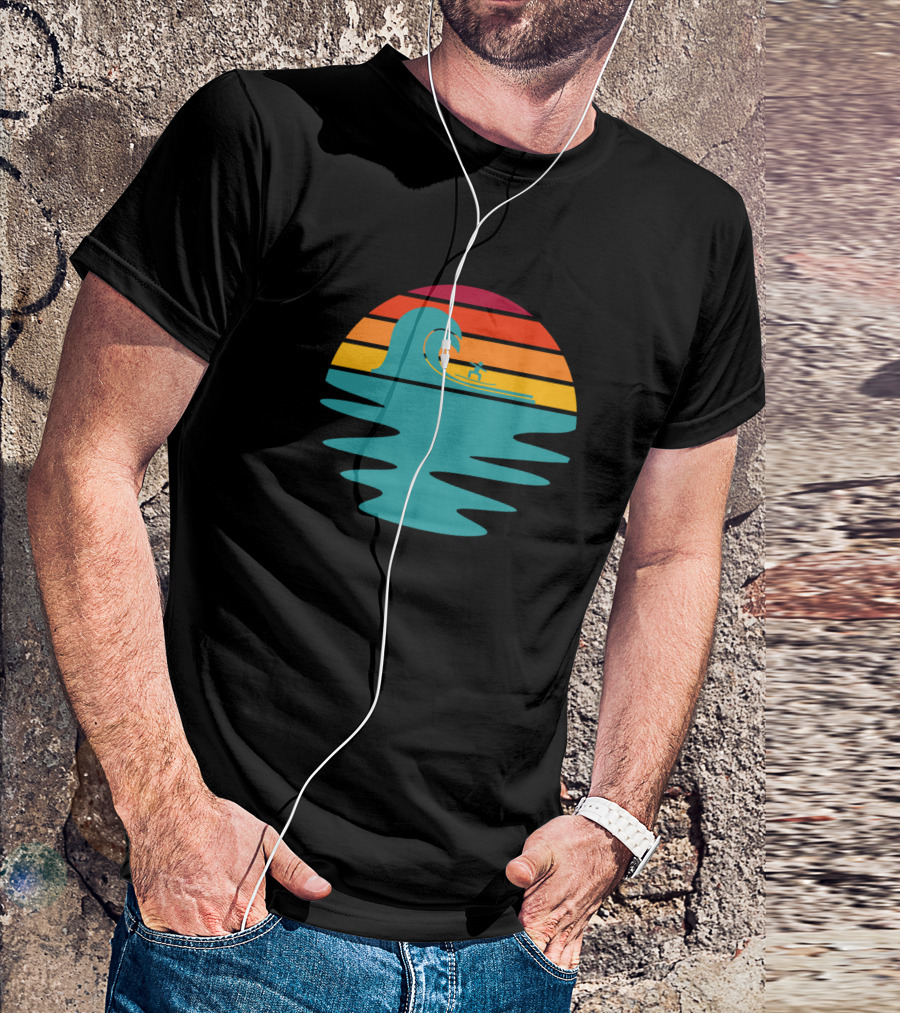 Big Wave Surfer Sunset Retro Ocean Scene T-Shirt