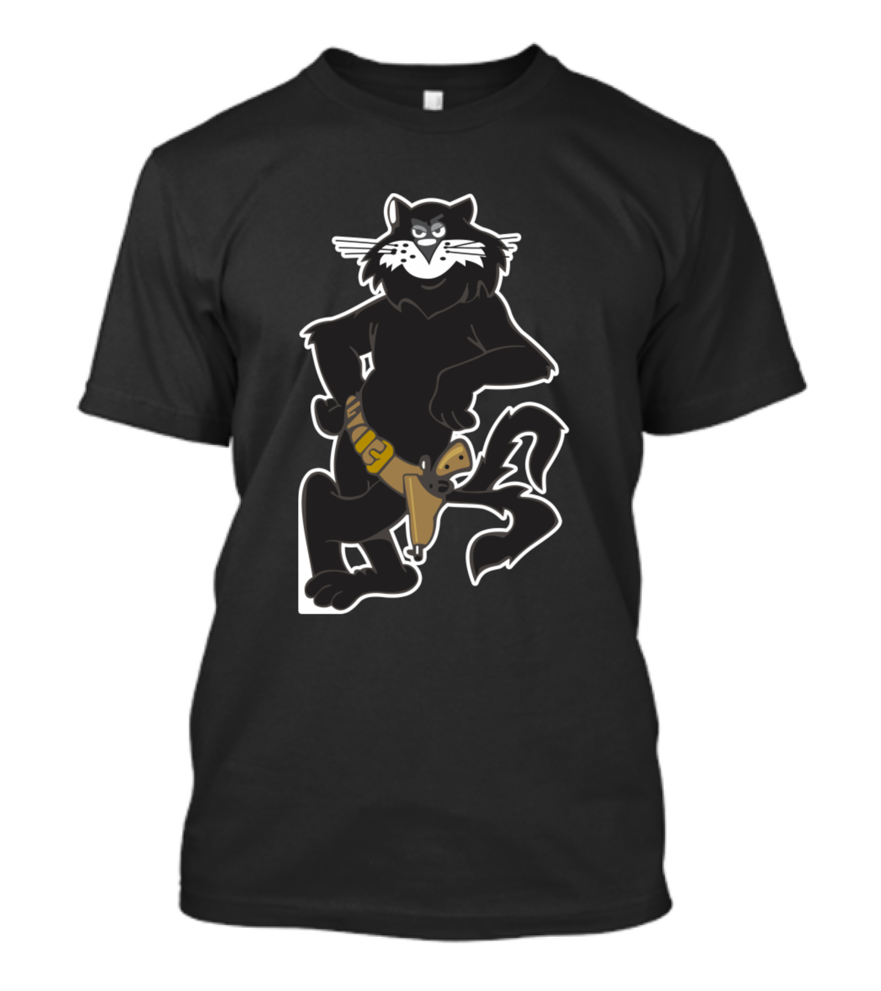 Black Tomcatters Cartoon Cat With Holster T-Shirt