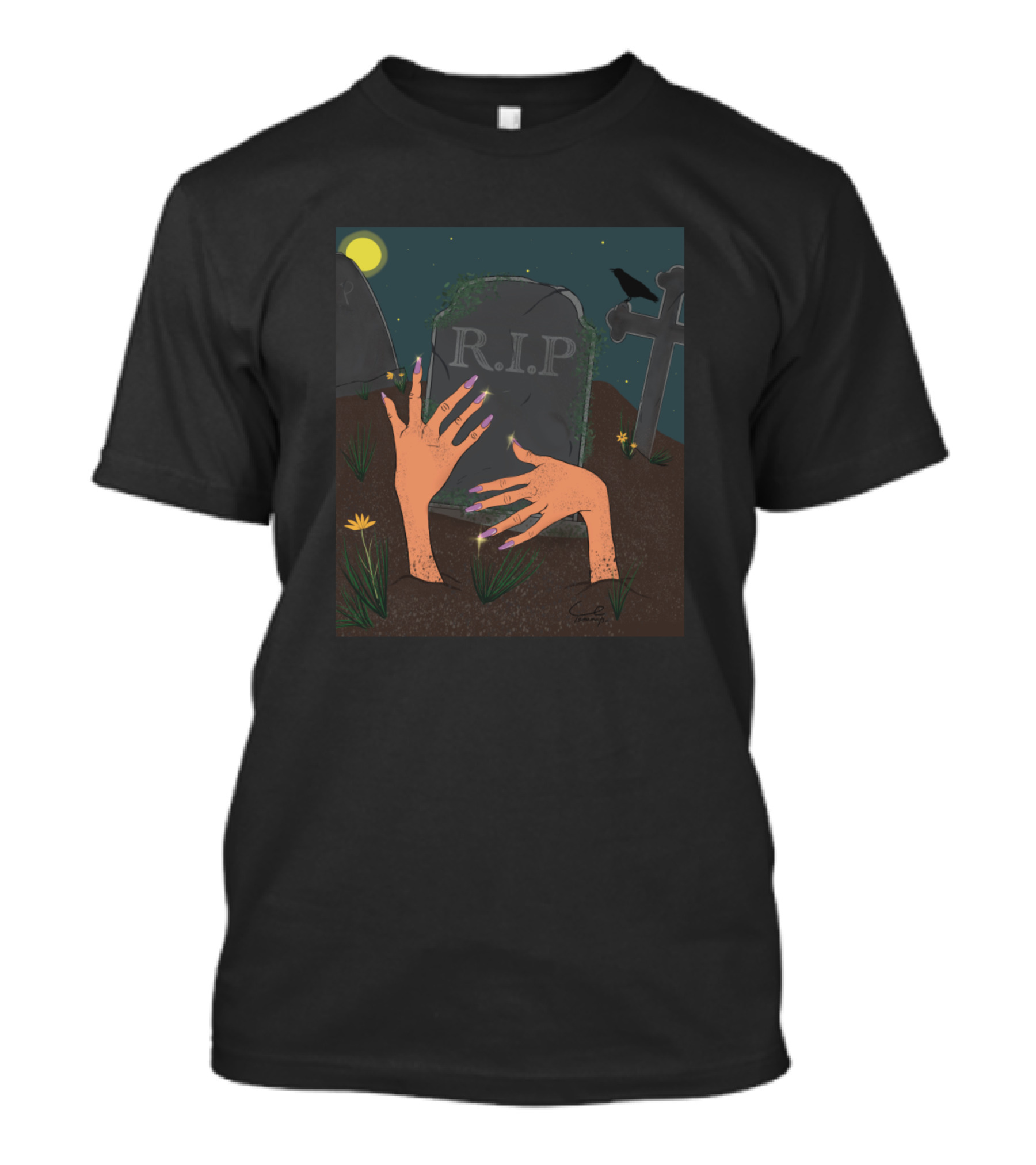 R.I.P. Do You Like My Nails Zombie Hands Emerging From Graveyard T-Shirt