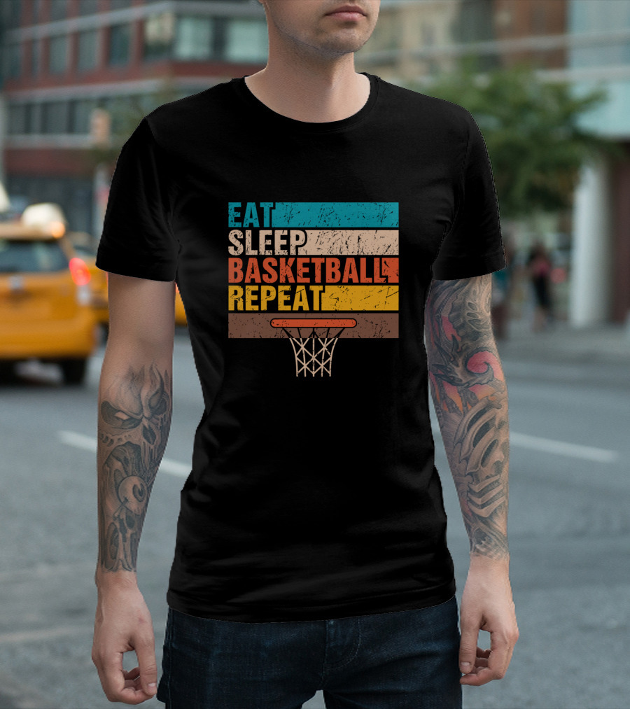 Eat Sleep Basketball Repeat Retro Basketball Youths T-Shirt