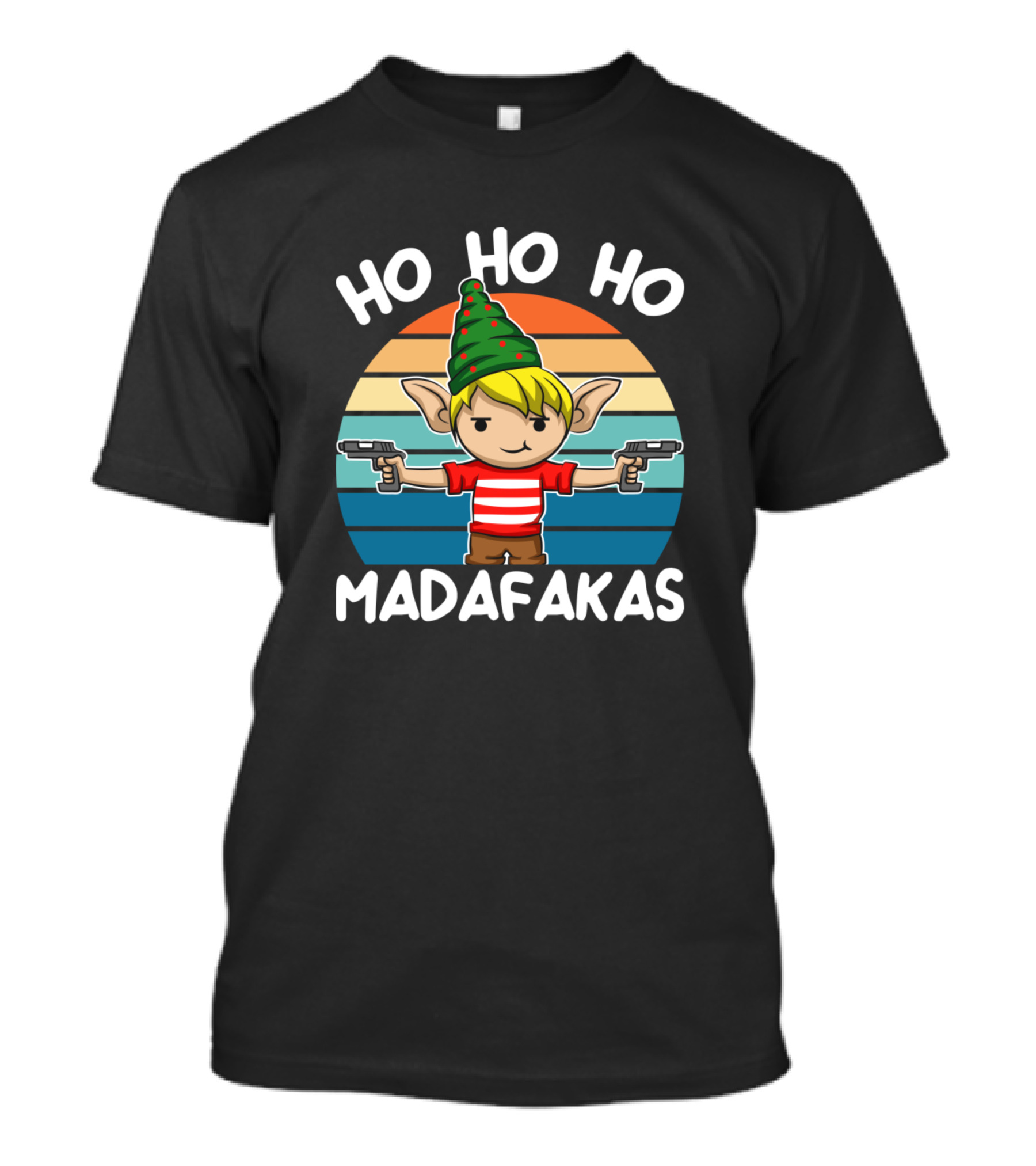 Ho Ho Ho Madafakas Funny Christmas Elf Guns T-Shirt