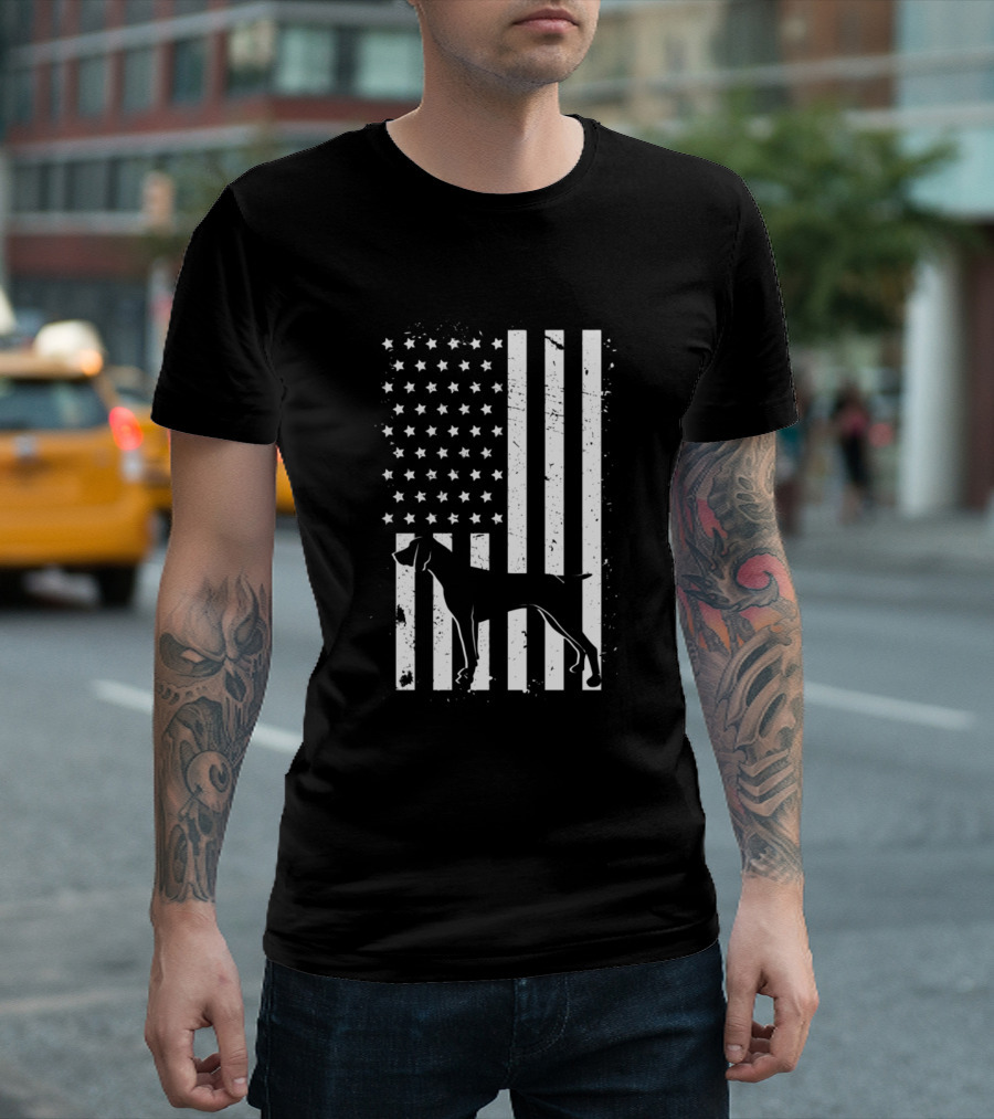German Shorthair Pointer Dog Silhouette American Flag T-Shirt