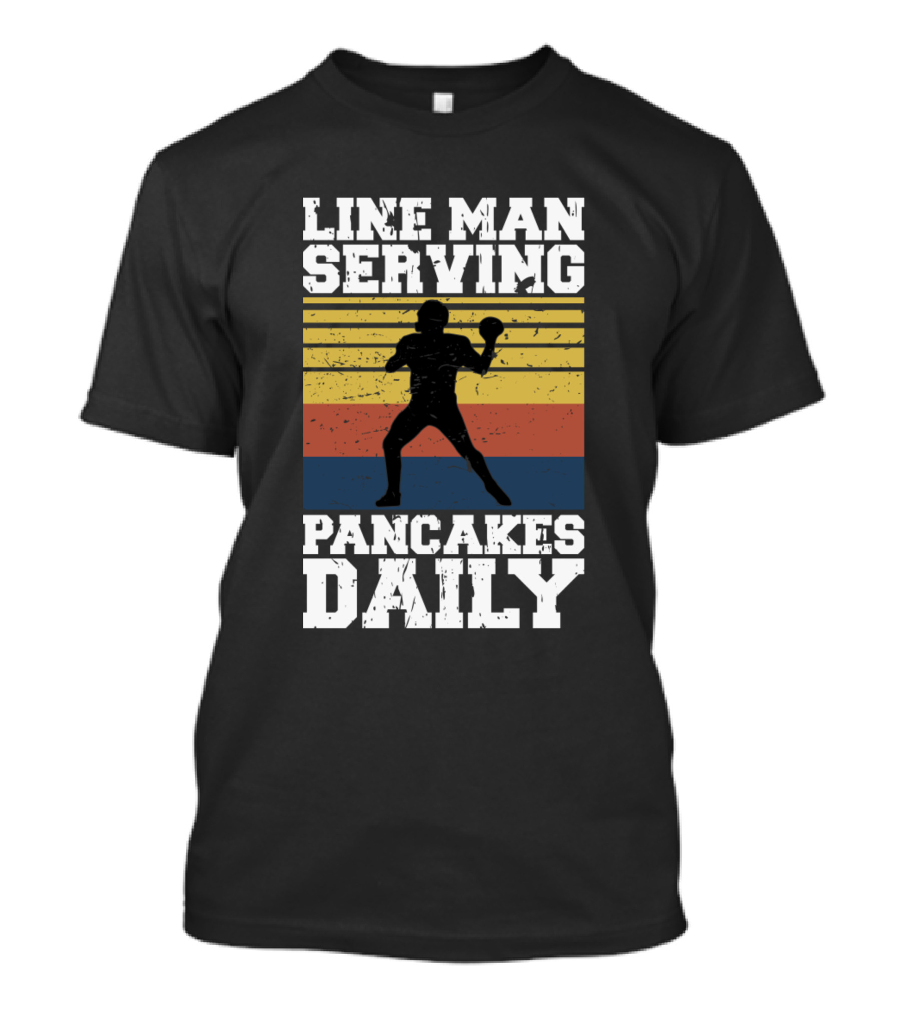 Line Man Serving Pancakes Daily Retro Stripes Football T-Shirt