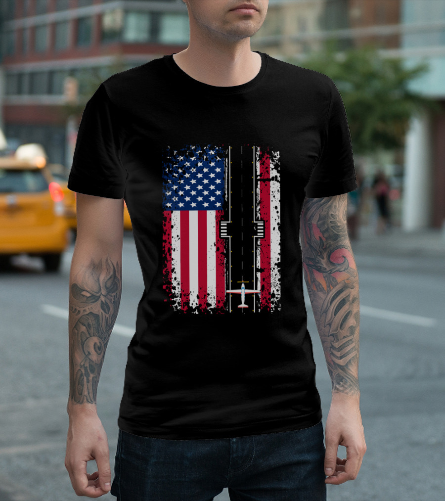 Patriotic Aviation US Flag Pilot Flight Runway T-Shirt