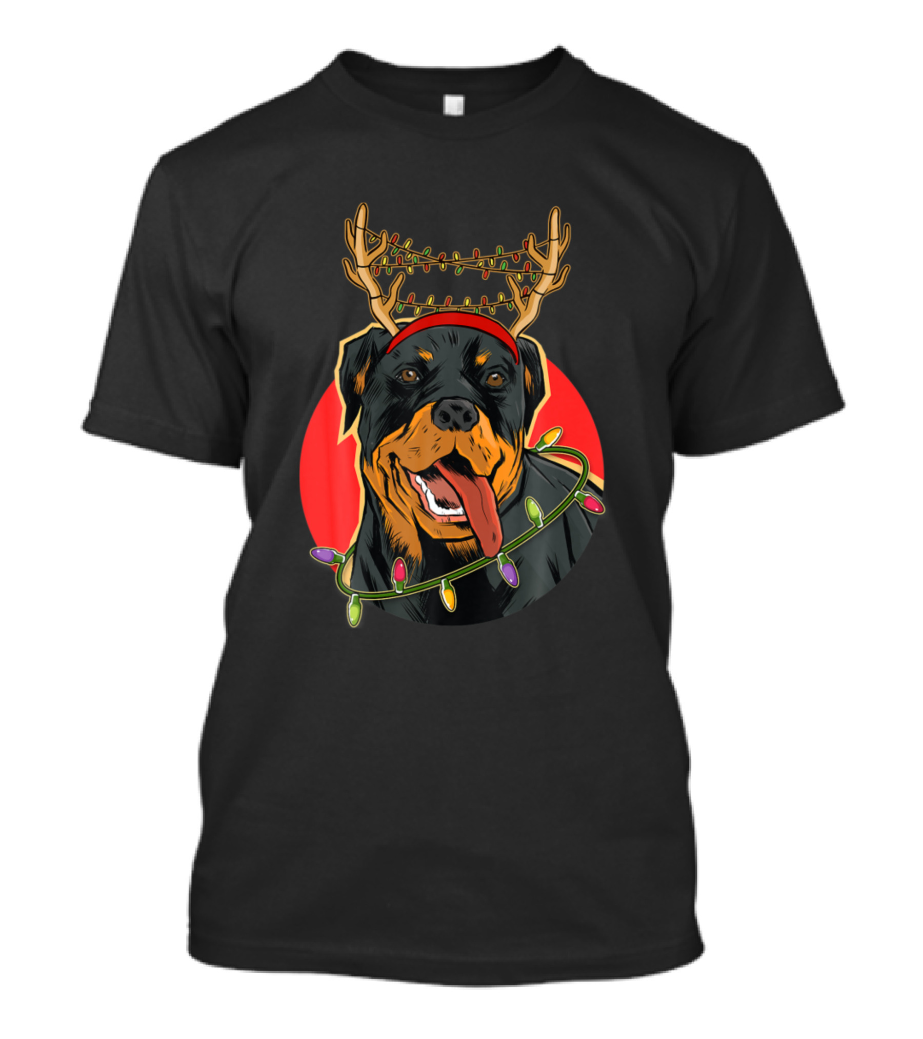 Rottweiler Reindeer Xmas Lights Christmas Tree Rot T-Shirt