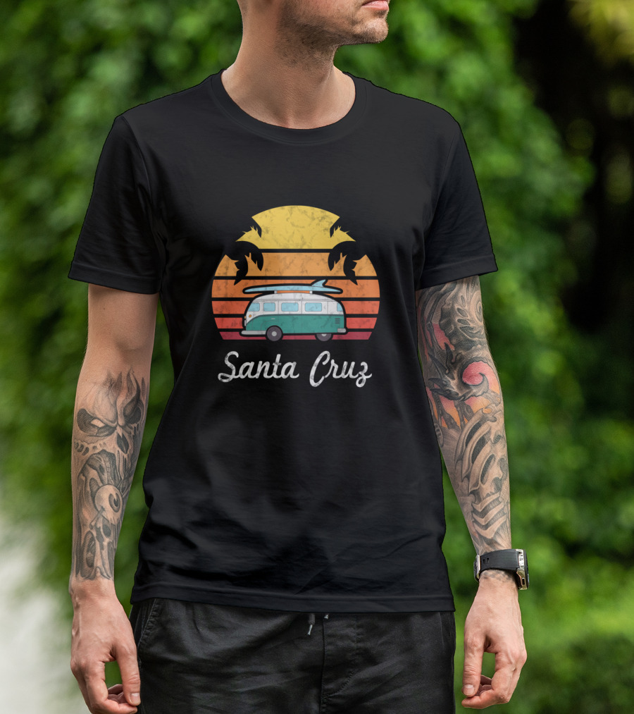 Santa Cruz Surf Van Palm Sunset California Souvenir T-Shirt