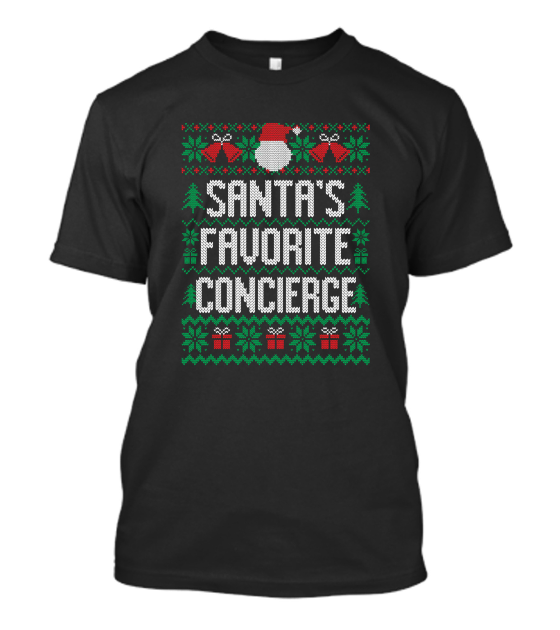 Santas Favorite Concierge Ugly Christmas Sweater Design With Santa Hat And Presents T-Shirt