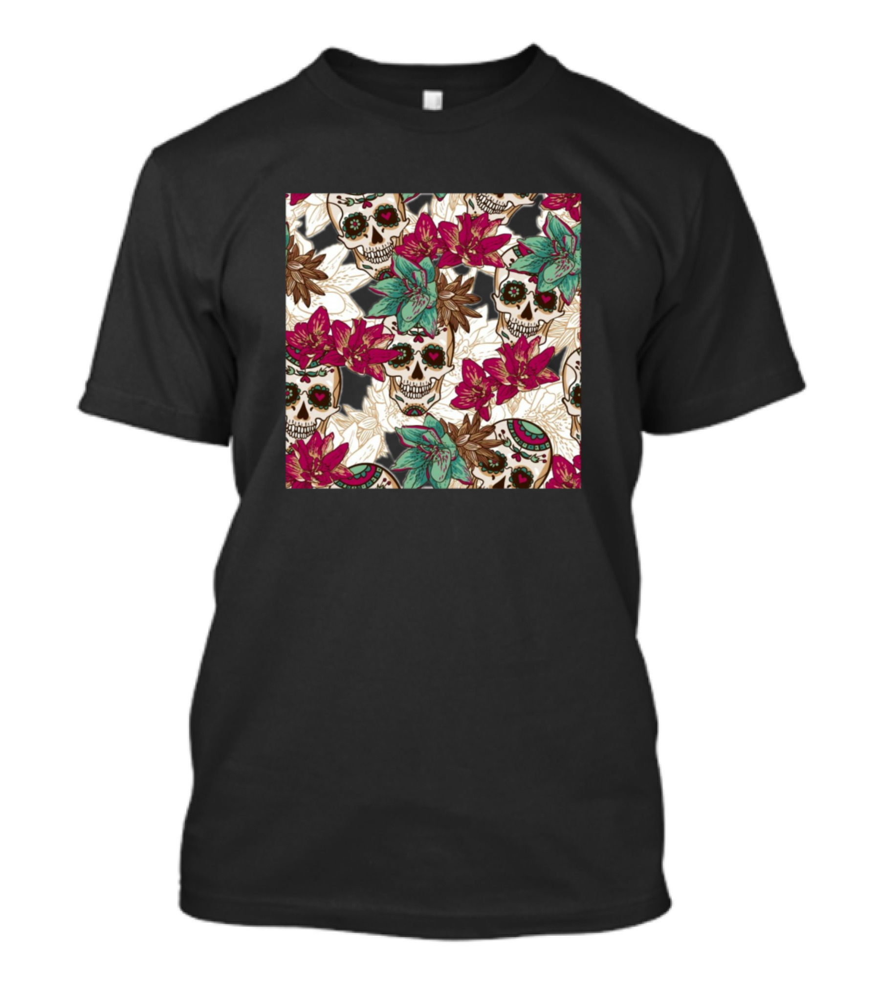 Skulls With Red And Green Flowers T-Shirt