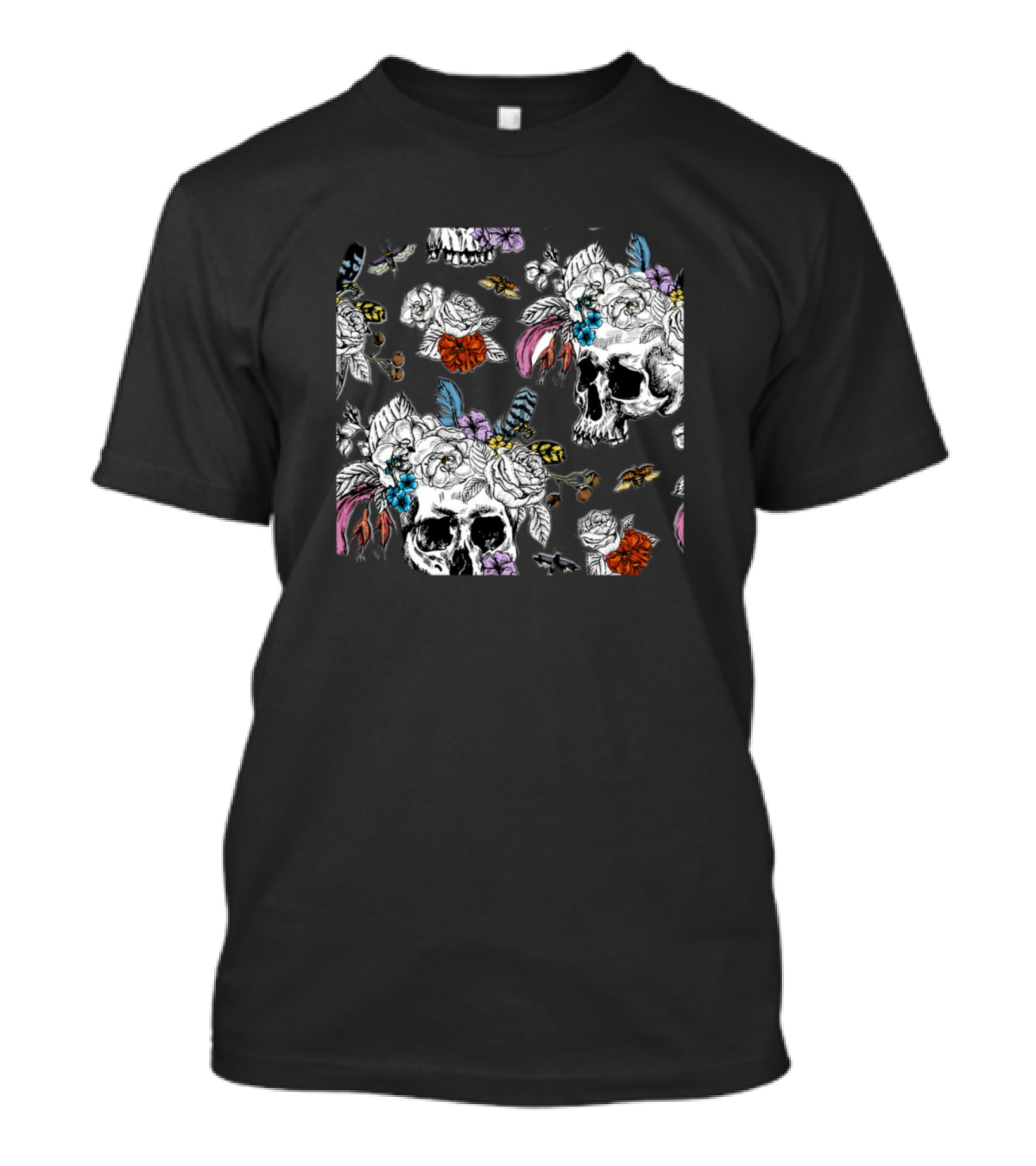 Skulls And Roses With Butterflies And Bees T-Shirt