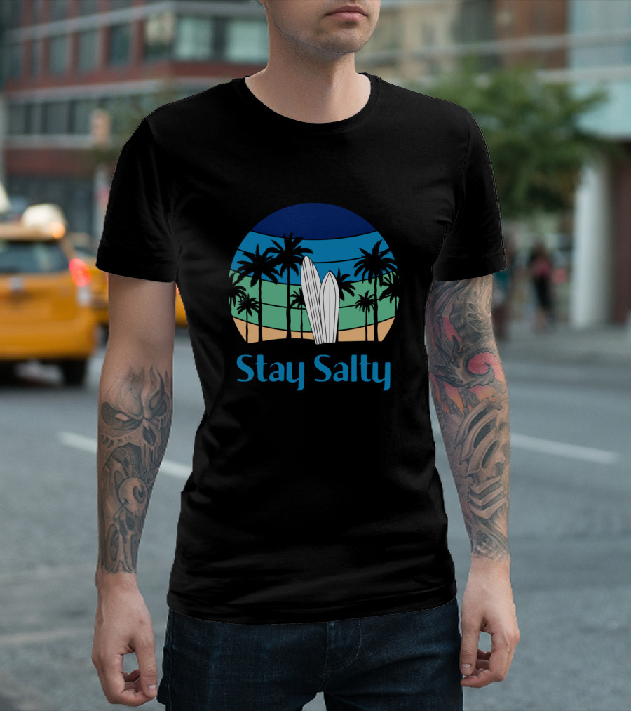 Stay Salty Palm Sunset With Surfers And Tropical Vibes T-Shirt