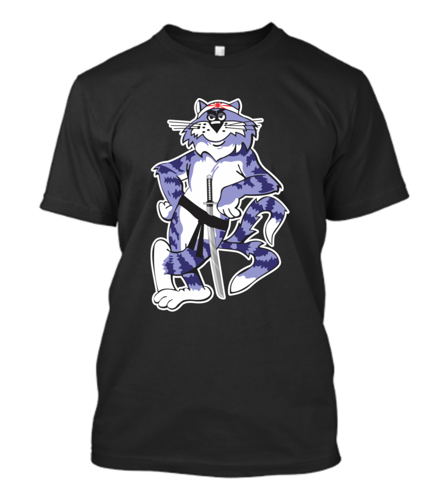Tomcat Ninja Samurai Cat With Sword And Headband T-Shirt
