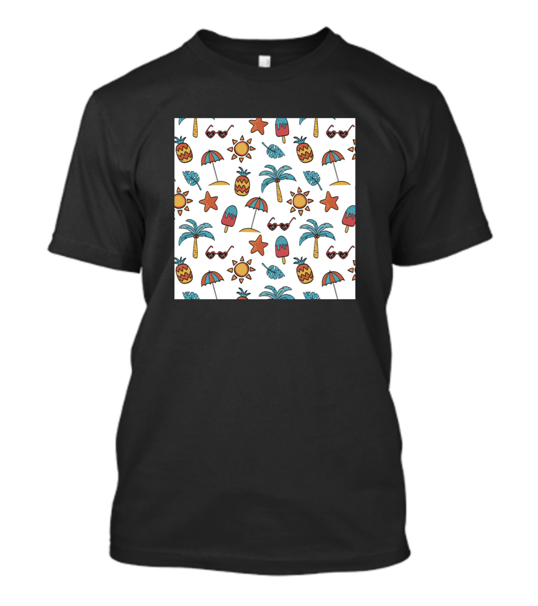 Tropical Summer Beach Umbrellas Palms Pineapples And Starfish T-Shirt