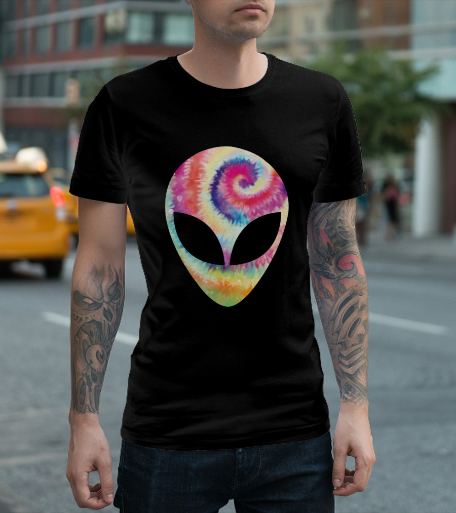 Tie Dye Alien Head Face Spiral T-Shirt