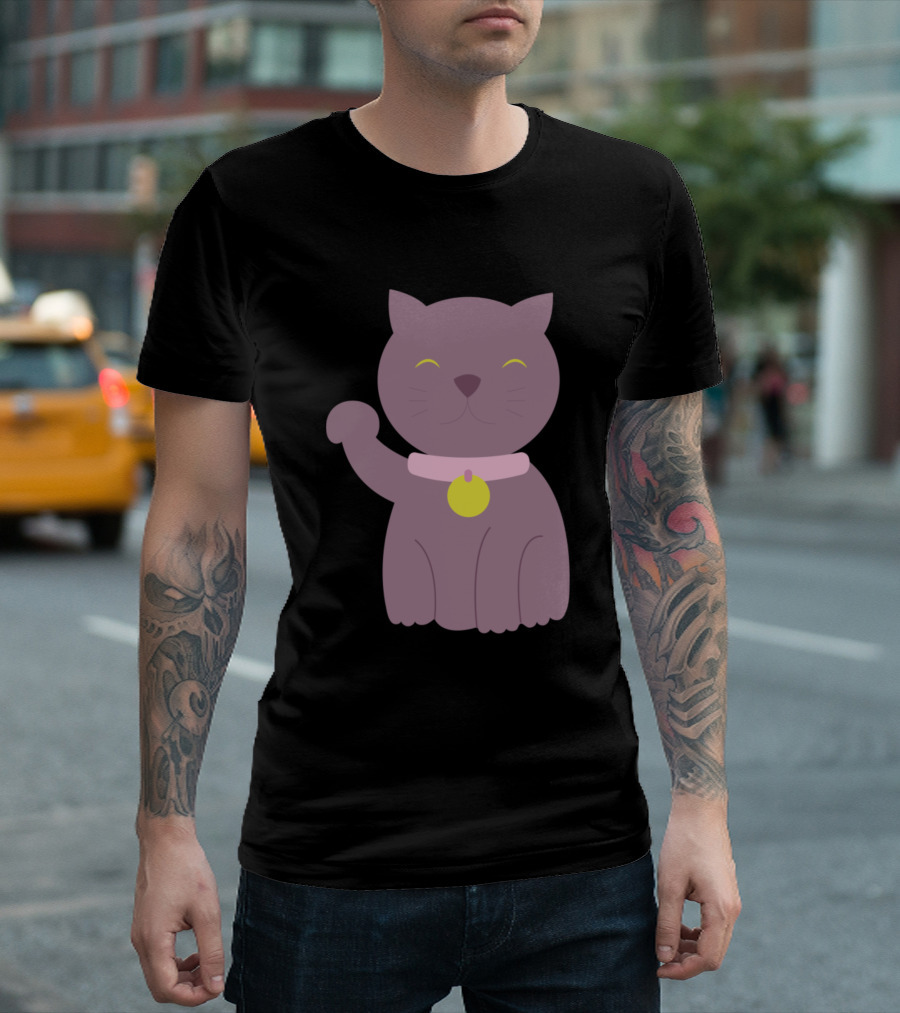 Cats Lucky Charm Maneki-Neko Purple Cat T-Shirt