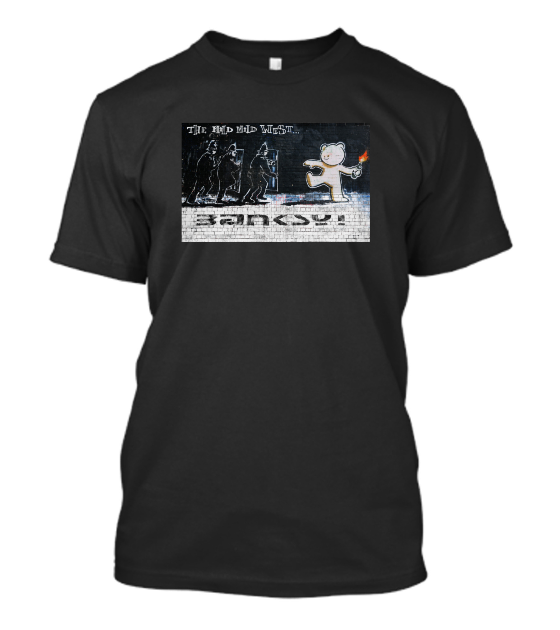 Banksy Graffiti Mural The Mild Mild West Teddy Bear Molotov Police T-Shirt
