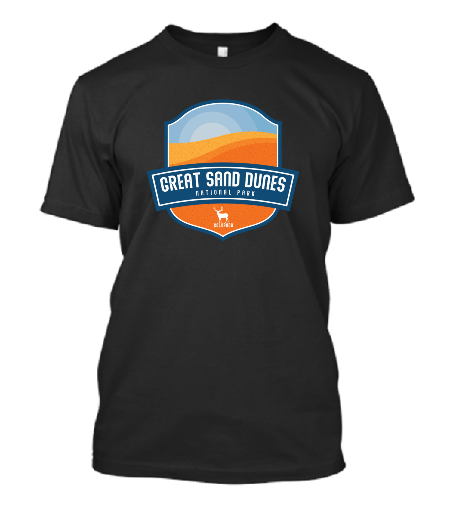 Great Sand Dunes National Park Colorado Sun And Mountains Badge T-Shirt